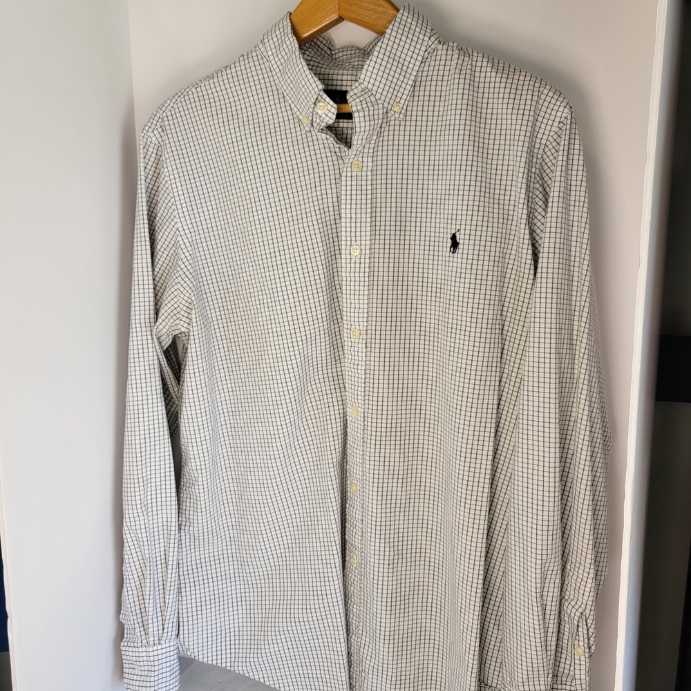 Polo Ralph Lauren Mens XL Classic Fit Shirt White Navy Blue Check 710734190002